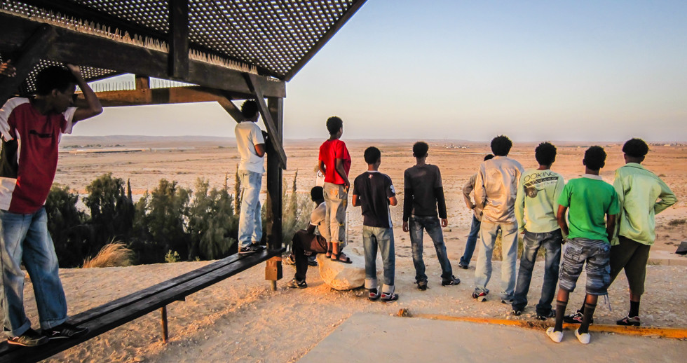 Students at Nitzana looking off into the desert